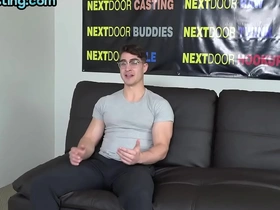 Muscled unaccompanied scantling surrounding glasses wanks and cums on the casting hot detached porn riding