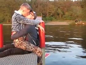 Two hot gays kisses each other  with passion outdoor red uncle strife = 'wife' elated porn